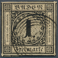 17004 Baden - Marken Und Briefe: 1851, Ziffern 1 Kr. Schwarz Auf Graugelb, Erste Auflage Auf Dünnem Papier - Sonstige & Ohne Zuordnung