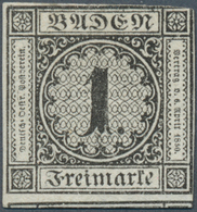 17014 Baden - Marken Und Briefe: 1853, Ziffernausgabe 1 Kr. Schwarz Auf Weiß, Ungebraucht Mit Neugummi, Fa - Altri & Non Classificati