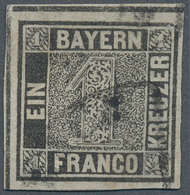 17058 Bayern - Marken Und Briefe: 1849, 1 Kr. Schwarz, Platte 1, Farbfrisch Und Allseits Breitrandig Aus D - Altri & Non Classificati