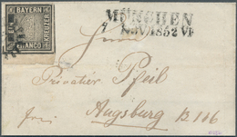 17063 Bayern - Marken Und Briefe: 1849: 1 Kreuzer Grauschwarz, Platte 2, Auf Nach Augsburg Adressierter Dr - Andere & Zonder Classificatie