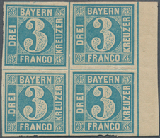 17069 Bayern - Marken Und Briefe: 1850, 3 Kr. Blau, Platte 5 B Im VIERERBLOCK Obere Marken Ungebraucht, Un - Other & Unclassified