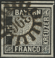 17082A Bayern - Marken Und Briefe: 1849: 1 Kr. Tiefschwarz, Platte I, Allseits Hervorragend Breitrandig Ges - Sonstige & Ohne Zuordnung