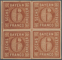 17098 Bayern - Marken Und Briefe: 1850, 6 Kr. Lebhaftrötlichbraun Von Der Platte 3 Im Viererblock, Dabei O - Autres & Non Classés