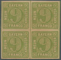 17106 Bayern - Marken Und Briefe: 1850, 9 Kreuzer Lebhaftgelbgrün Im Postfrischen Viererblock In Type III, - Autres & Non Classés