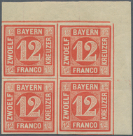 17108 Bayern - Marken Und Briefe: 1850, 12 Kr. Orangerot Als Postfrischer Eckrandviererblock Oben Rechts, - Other & Unclassified