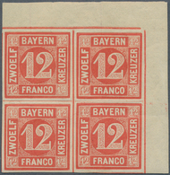 17108 Bayern - Marken Und Briefe: 1850, 12 Kr. Orangerot Als Postfrischer Eckrandviererblock Oben Rechts, - Andere & Zonder Classificatie