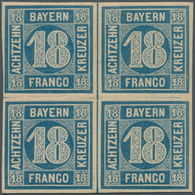 17119 Bayern - Marken Und Briefe: 1862, Probedruck 18 Kr. Postfrischer Viererblock In Blau Statt Orange, F - Autres & Non Classés