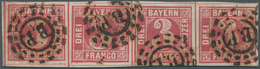 17124 Bayern - Marken Und Briefe: 1862, 3 Kr. Rosa Im VIERERSTREIFEN Mit OMR "B.P." (Bahnpost) Allseits Se - Andere & Zonder Classificatie
