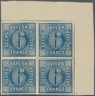 17130 Bayern - Marken Und Briefe: 1862, 6 Kr. In B-Farbe Stahlblau, Trockener Druck Als Postfrischer Eckra - Andere & Zonder Classificatie