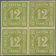 17136 Bayern - Marken Und Briefe: 1850, 12 Kr. Dunkelgelbgrün Als Postfrischer Viererblock, Farbfrische Un - Other & Unclassified