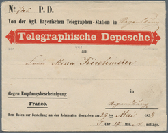 17234 Bayern - Besonderheiten: 1858/1880, "Telegraphische Depesche" Umschlag In Regensburg 1858 Gelaufen U - Sonstige & Ohne Zuordnung