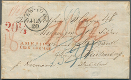 17267 Bremen - Stempel: Transit: 1849, "AMERICA ÜBER BREMEN", Roter L2 Und Tax-Stempel "20 2/3" Jeweils Kl - Bremen