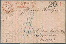 17269 Bremen - Stempel: Transit: 1851, "AMERICA ÜBER BREMEN 9 1/2 / 3", Roter L3 Sehr Klar Auf Kpl. Faltbr - Brême