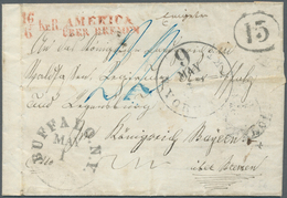 17276 Bremen - Stempel: Transit: 1856, "16/6 Kr.R. AMERICA ÜBER BREMEN", Roter L2 Klar Auf Kpl. Faltbrief - Bremen