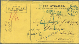 17278 Bremen - Stempel: Transit: 1866, "AMERICA ÜBER BREMEN", Blauer L2 Und Tax-Stempel "44" (Kr.) Jeweils - Bremen