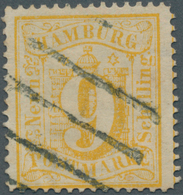 17296 Hamburg - Marken Und Briefe: 1864, Wappen 9 Schilling Gelb Gezähnt Mit Sauberem Zentrischen 4-Strich - Hamburg