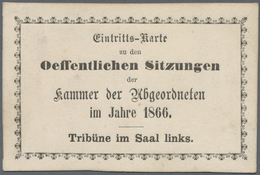17438 Preußen - Besonderheiten: 1866, Eintrittskarte Zu Den öffentlichen Sitzungen Der Kammer Der Abgeordn - Autres & Non Classés