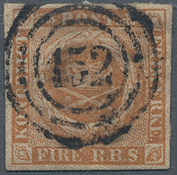 17472 Schleswig-Holstein - Stempel Auf Dänemark: 1852, 4 S Braun Mit Dreikreisnummernstempel "152" (Schwar - Sonstige & Ohne Zuordnung