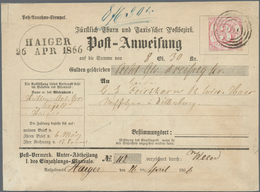 17493 Thurn & Taxis - Marken Und Briefe: 1865. Ziffern 3 Kr. Rot, Unzentrisch Durchstochen Auf POSTANWEISU - Andere & Zonder Classificatie