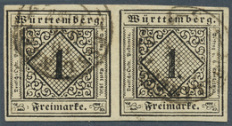 17507 Württemberg - Marken Und Briefe: 1851, 1 Kr Schwarz Auf Hellsämisch Im Breitrandigen Kabinett-Paar M - Andere & Zonder Classificatie