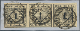 17509 Württemberg - Marken Und Briefe: 1851, Ziffern 1 Kr. Schwarz Auf Hellsämisch Als Waagrechter Dreiers - Other & Unclassified