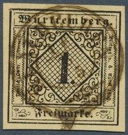 17512 Württemberg - Marken Und Briefe: 1851, 1 Kr Schwarz In C-Farbe Altelfenbein, Sehr Breitrandiges Luxu - Other & Unclassified