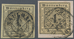 17513 Württemberg - Marken Und Briefe: 1851, 1 Kr. Wappen Schwarz Auf Hellchromgelb, Gest. Nahezu Allseiti - Other & Unclassified