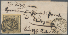 17514 Württemberg - Marken Und Briefe: 1851, Einzelfrankatur 1 Kr. Schwarz Seltene C-Papierfarbe Altelfenb - Other & Unclassified