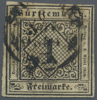 17515 Württemberg - Marken Und Briefe: 1851, 1 Kreuzer Schwarz A. Hellgraugelbem SEIDENPAPIER Entwertet Mi - Autres & Non Classés