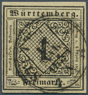 17516 Württemberg - Marken Und Briefe: 1851, 1 Kr Schwarz Voll/breitrandiges Kabinettstück Auf Mittelgraug - Sonstige & Ohne Zuordnung