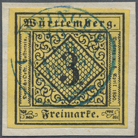 17521 Württemberg - Marken Und Briefe: 1851 Ziffern 3 Kr. Schwarz Auf C-Papierfarbe Pastellgelb Mit Klaren - Other & Unclassified