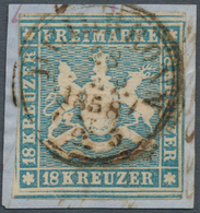 17548 Württemberg - Marken Und Briefe: 1857, 18 Kr. Wappen Blau, Gestempelt Auf Briefstück, Typischer Schn - Sonstige & Ohne Zuordnung