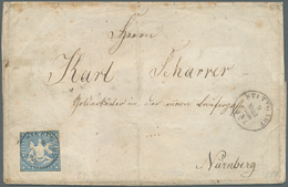 17549 Württemberg - Marken Und Briefe: 1857 Einzelfrankatur 18 Kr. Blau Mit Seidenfaden Von "STUTTGART 9 M - Autres & Non Classés
