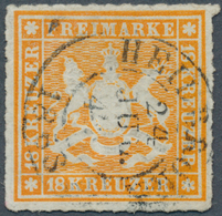 17592 Württemberg - Marken Und Briefe: 1865, Wappen 18 Kr. Orangegelb Mit Einwandfreiem Durchstich Und Zen - Other & Unclassified