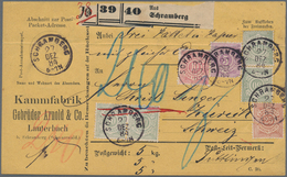 17622 Württemberg - Marken Und Briefe: 1875, Sehr Seltene 4-Farbenfrankatur Auf Paketkarte(Bug) Für 3 Pake - Other & Unclassified