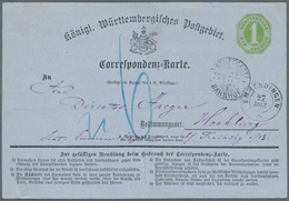 17672 Württemberg - Ganzsachen: 1871, 1 Kr Postkarte Gestempelt "STUTTGART BAHNHOF 27.3.71" UNTERFRANKIERT - Autres & Non Classés