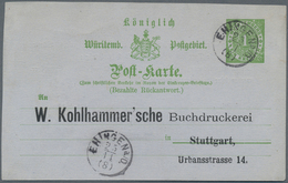 17674 Württemberg - Ganzsachen: 1872, GA-Antwort-Karte 1 Kr. Grün Mit Seltenem Privatem Zudruck "W.Kohlham - Autres & Non Classés