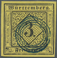 17708 Württemberg - Stumme Stempel: TÜBINGEN Idealer Stummer Kleiner Vierkreis-Stempel In Blau Zentrisch A - Autres & Non Classés