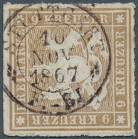 17712 Württemberg - Zweikreisstempel: STUTTGART F.-B I 10 NOV 1867, Seltener Zier-K2 Zentrisch Auf 9 Kr. G - Andere & Zonder Classificatie