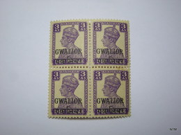 INDIA GWALIOR 1942. King George VI 3a. Stamp. Block Of 4. Scott 106. SG 124. MNH. - Gwalior