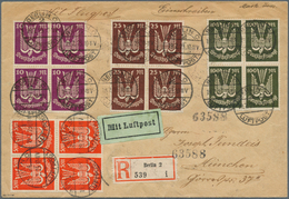18004 Deutsches Reich - Inflation: 1923, Luftpost-R-Brief Mit 5 Mark Holztaube Im Viererblock Sowie Im 10- - Covers & Documents