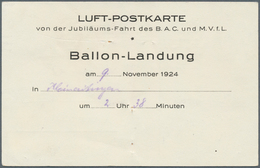 18039 Deutsches Reich - Weimar: 1924, Ballon-Landungskarte Zur Jubiläumsfahrt Des B.A.C. Und Des M.V.f.L., - Unused Stamps