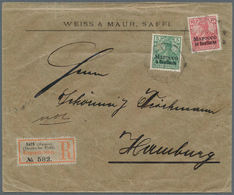 18468 Deutsche Post In Marokko: 1900, 20 X 3 C Dkl'ockerbraun (4 Waager. Fünferstreifen), 5 C Grün U. 10 C - Maroc (bureaux)