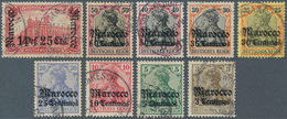 18483 Deutsche Post In Marokko: 1906. Lot Von 9 Gestempelten Werten, Dabei 1P 25C (runde Ecke) Und 50c. (M - Deutsche Post In Marokko