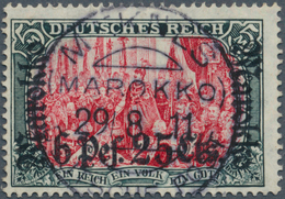 18488 Deutsche Post In Marokko: 1911, 6 P 25 C Auf 5 M Deutsches Reich, Zentrisch Gestempelt, Signiert Sch - Marokko (kantoren)