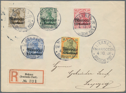 18493 Deutsche Post In Marokko - Stempel: 1908,4.10: MEKNES D.P. (K1) Auf Kabinets-R-Brief (R-Zettel Type - Marokko (kantoren)