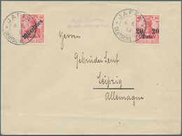 18530 Deutsche Post In Der Türkei: 1910, Aus Sarona/bei Jaffa (Deutsche Post), L2 Nebenstempel + 2x JAFFA - Turquie (bureaux)