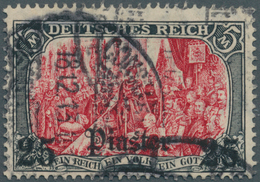 18532 Deutsche Post In Der Türkei: 1905, 25 Pia. Auf 5 Mark Schwarz/dunkelkarmin, Sog. Ministerdruck, Farb - Deutsche Post In Der Türkei
