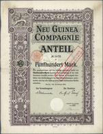 18579 Deutsch-Neuguinea - Besonderheiten: 1914: Neu Guinea Compagnie, Berlin. Gründer-Anteilschein 500 M M - Deutsch-Neuguinea