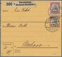 18596 Deutsch-Ostafrika: 1915 Kaiseryacht 20 H Und 30 H Mit WZ Auf Inlandspaketkarte Von "DARESSALAM DOA 3 - Deutsch-Ostafrika
